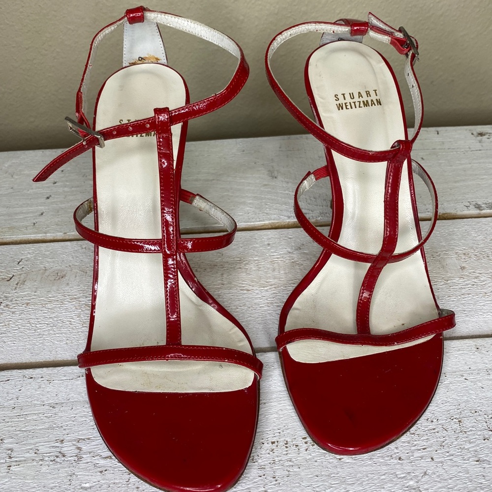 Stuart Weitzman Patent Leather Red Heel Size 7